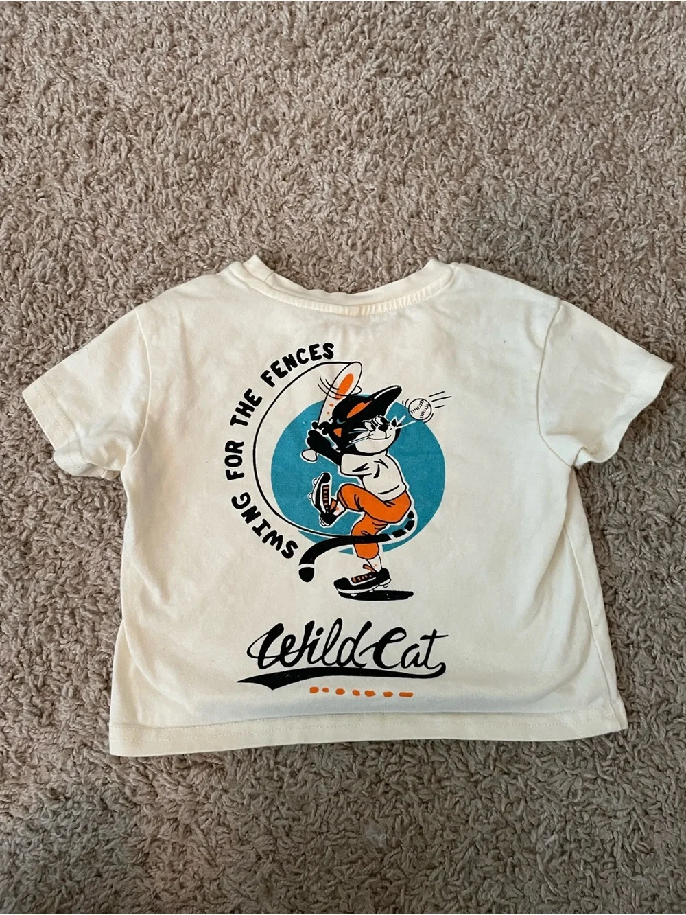 SHEIN Cream Wild Cat Graphic Tee with Blue & Orange Print